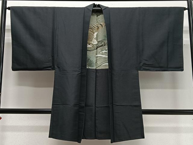 平和屋着物∞男性　長羽織　紬地　霞文　正絹　逸品　CABD4677ua