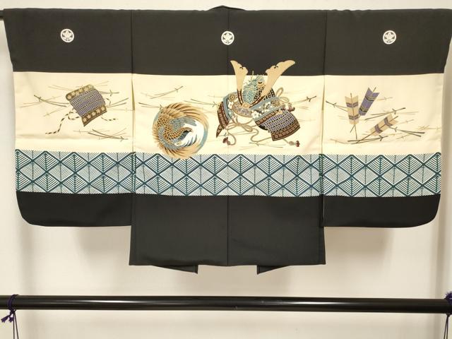 平和屋着物[]子供　男の子　羽織　鷹　鷲　龍　兜　矢羽松葉文　金彩　DABA3832ma