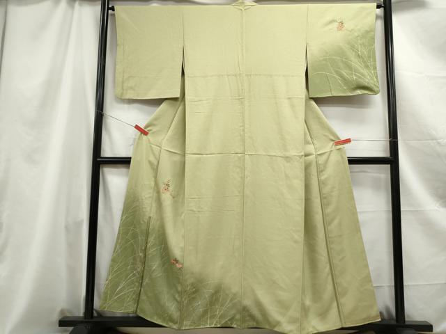 平和屋着物■訪問着　刺繍　扇面花文　暈し染め　金銀彩　正絹　逸品　DABC0968qa