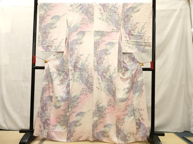 平和屋着物■上質な小紋 扇面草花文 暈し染め 銀糸 正絹 逸品 AAAQ1040ru