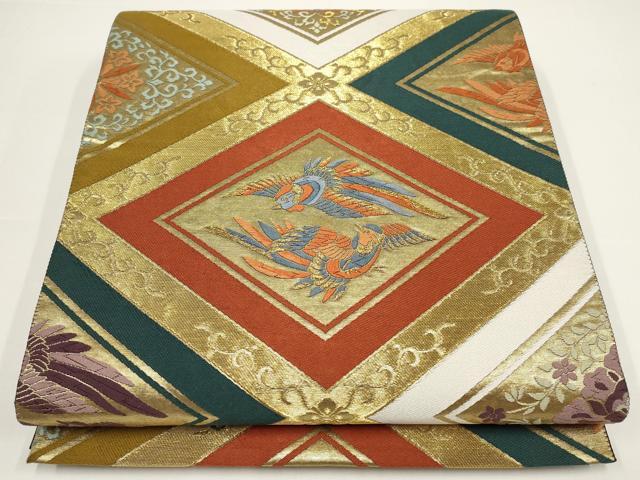 平和屋着物▼西陣　村田織物謹製　彩重ね　六通柄袋帯　唐織　有職菱文　金糸　正絹　逸品　AABA1449wj