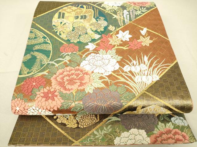 Rakuten - 平和屋着物▼六通柄袋帯 唐織 御所車花文 金糸 正絹 逸品 DAAT9569az