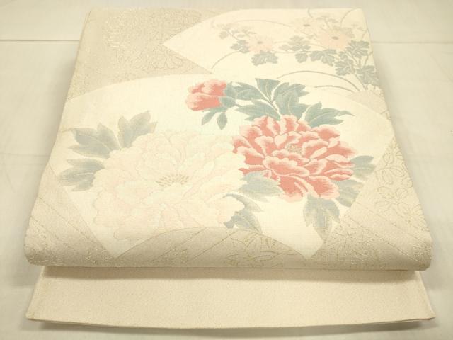 平和屋着物＊夏物　太鼓柄袋帯　地紙草花文　金糸　正絹　逸品　DAAU8097cm