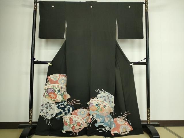 乐天商城 - 平和屋着物■豪華黒留袖　扇面花鳥文　金彩　正絹　逸品　DABC0507sf