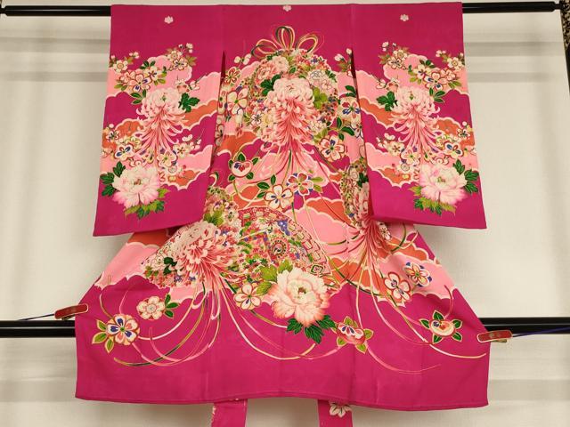 平和屋着物[]アンティーク　大正ロマン　お宮参り　女の子　祝着　産着　初着　のしめ　駒刺繍　薬玉文..