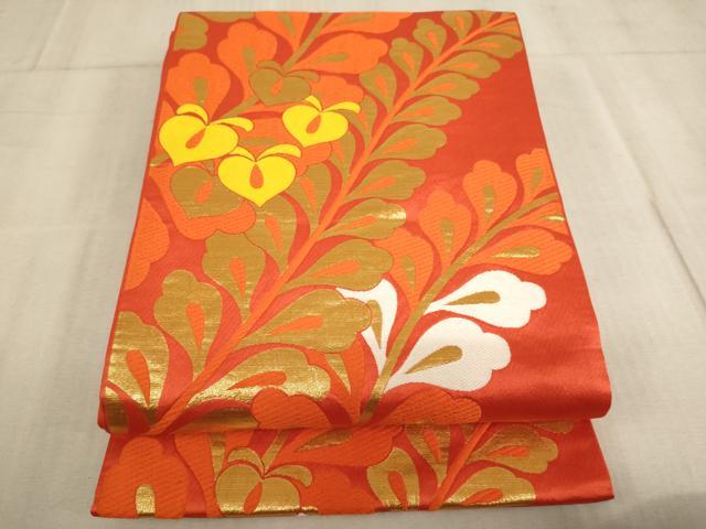 平和屋着物∵子供 全通柄袋帯 桐生織 草花文 金糸 逸品 AABE2160ja