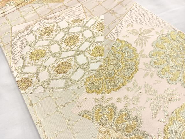 平和屋着物◎六通柄袋帯　色紙華丹文　金糸　正絹　逸品　BAAL7861cm