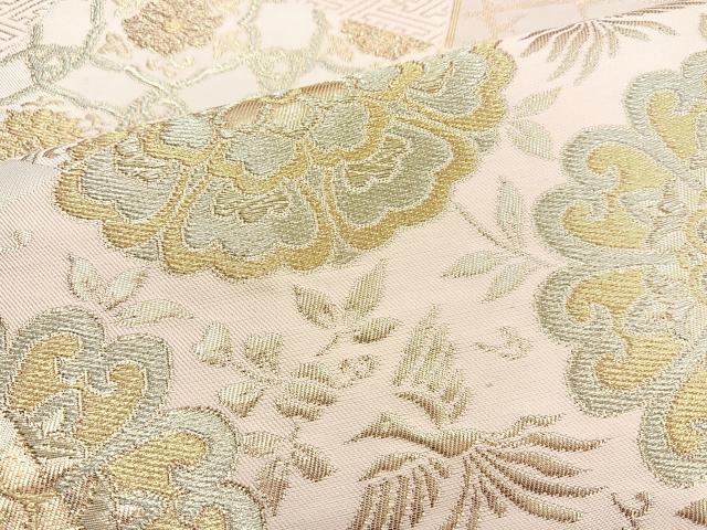 平和屋着物◎六通柄袋帯　色紙華丹文　金糸　正絹　逸品　BAAL7861cm