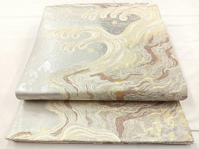 平和屋着物◎六通柄袋帯 唐織 流水立波文 金銀糸 正絹 逸品 BAAQ9421cm