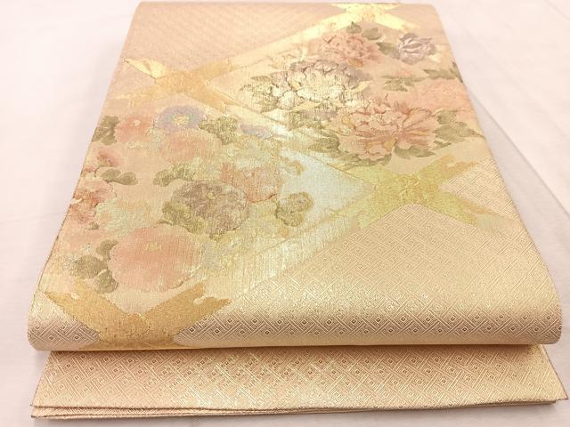 平和屋着物◎佐賀錦　太鼓柄袋帯　菱天井花文　金銀糸　正絹　逸品　BAAV4596yc