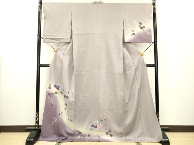 平和屋着物▽訪問着 単衣 手描き 葡萄蔦の葉文 正絹 逸品 AABB2313fy