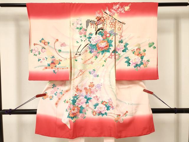 Kimono （For Girls） - 平和屋着物[]お宮参り　女の子　祝着　産着　初着　のしめ　几帳御所車牡丹花文　暈し染め　金銀彩　逸品　DABA3778ma