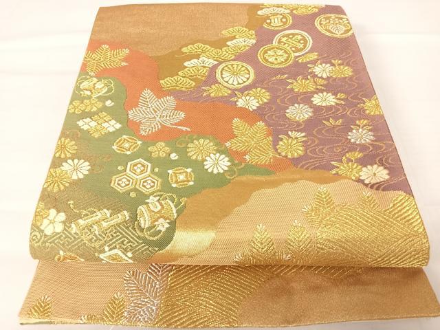 平和屋着物◎六通柄袋帯　唐織　道長花文　金銀糸　正絹　逸品　AABB2793yx