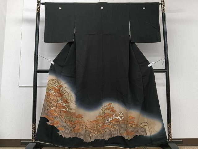 Kimono - 平和屋着物■豪華黒留袖　枝垂れ枝松文　暈し染め　金彩　正絹　逸品　CABE0450xi
