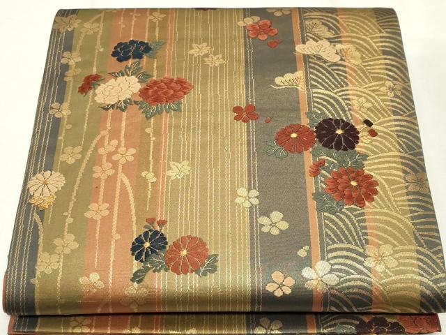 Rakuten - 平和屋着物◎六通柄袋帯 唐織 草花間道 金糸 正絹 逸品 CABF6699ou