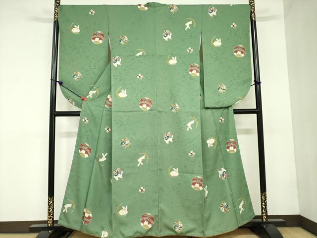 平和屋着物●小振袖　二尺袖　動物鞠文　月うさぎ　糸車　洗える着物　DAAX1543op