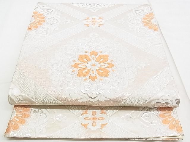 平和屋着物■六通柄袋帯　唐織　菱天井正倉院花文　銀糸　逸品　n-yc3675