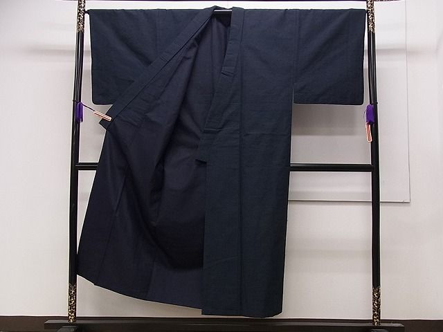 平和屋着物■男性　平繭紬　アンサンブル　濃紺地　証紙付き　逸品　CAAF0743dy