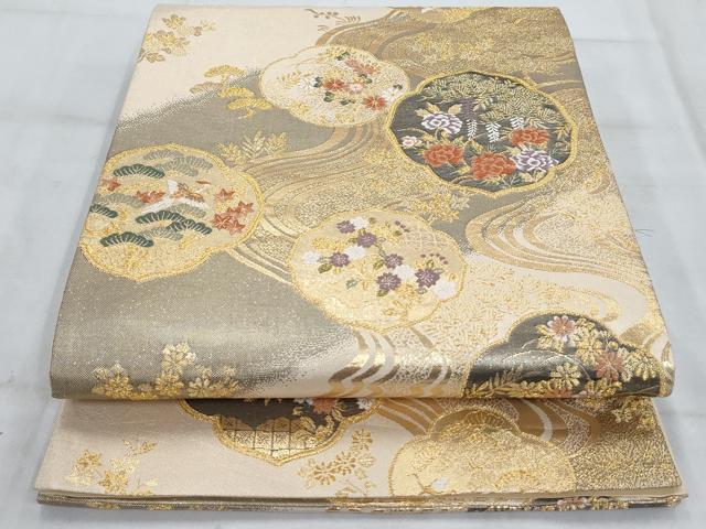 平和屋着物◎六通柄袋帯 唐織 流水花鳥文 金糸 正絹 逸品 AAAT2723cx