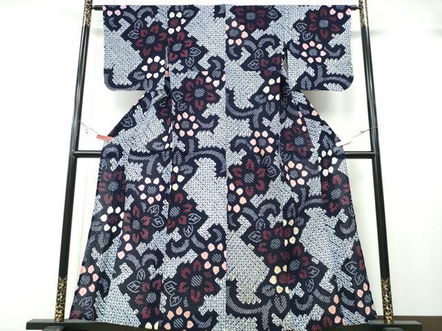 平和屋着物∴夏物　浴衣　有松鳴海絞り　花唐草文　綿　逸品　CABA0797ng