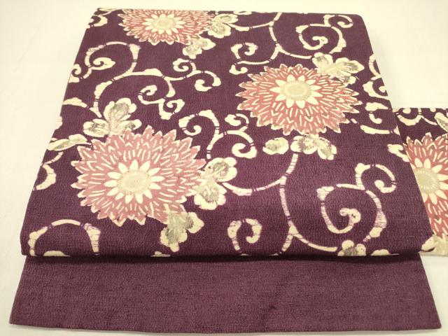 平和屋着物●九寸名古屋帯 型染 菊唐草 お召縮緬 正絹 逸品 DABB7334op