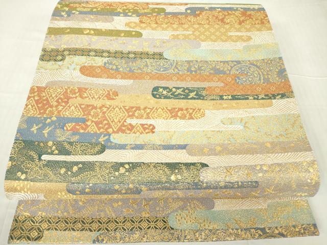 平和屋着物▼六通柄袋帯　霞吉祥文　金糸　正絹　逸品　DABC3288az