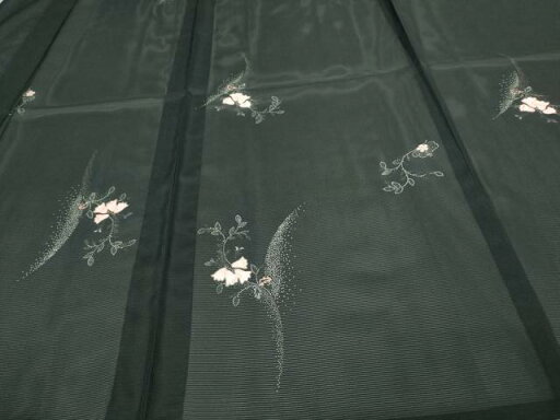 平和屋着物*夏物 小紋 絽 花唐草文 黒地 金彩 洗える着物 DAAU6127sf 平和屋着物*夏物 小紋 絽 花唐草文 黒地 金彩 洗える着物 DAAU6127sf