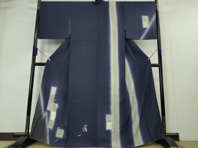 平和屋本店■極上　中国三大刺繍　スワトウ刺繍　汕頭刺繍　訪問着　色紙草花文　暈し染め　鉄紺色地　金銀糸　逸品　未使用　DZAA4443kh5