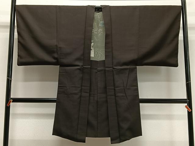 平和屋着物∞男性　長羽織　紬地　格子　正絹　逸品　CABD4685ua