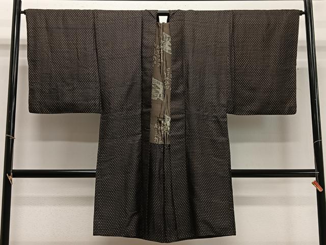 平和屋着物∞男性　長羽織　紬地　幾何学文　正絹　逸品　CABD4686ua