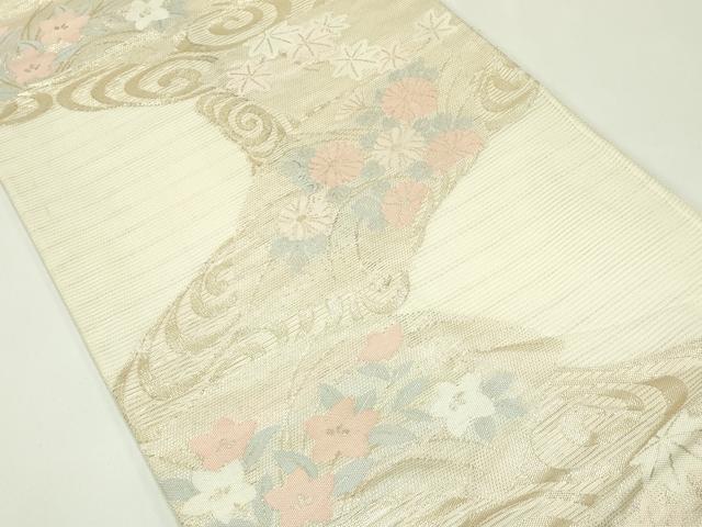 平和屋の平和屋着物＊夏物 六通柄袋帯 流水地紙草花文 金糸 正絹 逸品 CABF4661rv｜アングル2