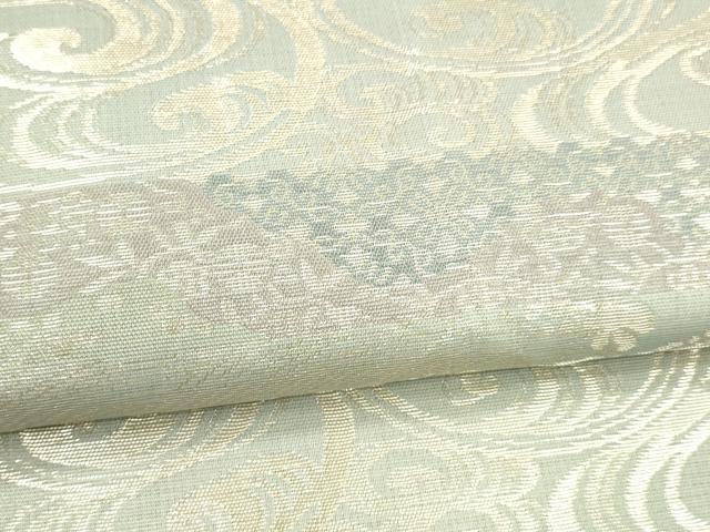 平和屋着物＊夏物　六通柄袋帯　流水唐草文　銀糸　正絹　逸品　DABA0665cm