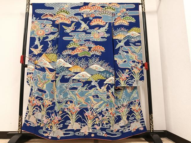 平和屋着物●豪華振袖 型染め 群鶴風景草花文 小田急百貨店扱い 正絹 逸品 AAAY5595ph