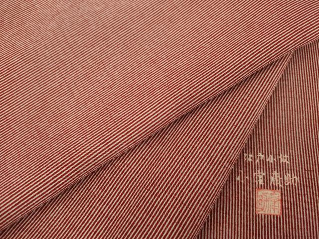 平和屋着物●人間国宝　重要無形文化財　小宮康助　江戸小紋　万筋　葡萄茶色×白色　正絹　逸品　AABE2016ck