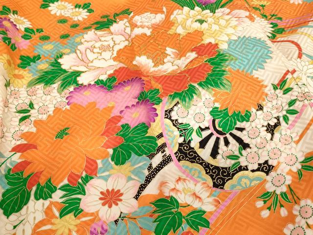 平和屋着物[]七五三　女の子　3歳　祝着　一つ身　長襦袢(無双仕立て)セット　駒刺繍　花車文　金彩　逸品　AABF2156ja