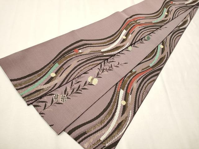 平和屋着物●両面　半幅帯　よろけ縞　金糸　正絹　逸品　CAAV7029hy...