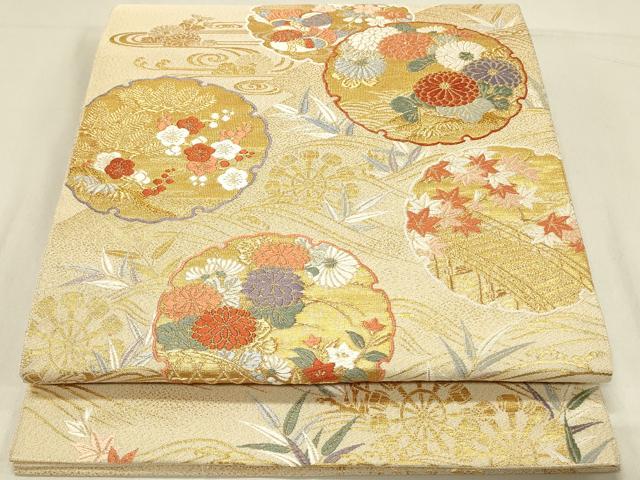 平和屋着物◎六通柄袋帯　唐織　雪輪鴛鴦花文　金糸　正絹　逸品　DAAV2612qp