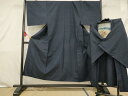 平和屋着物■男性 紬 アンサンブル 色無地 濃藍色 正絹 逸品 AAAP2351ja
