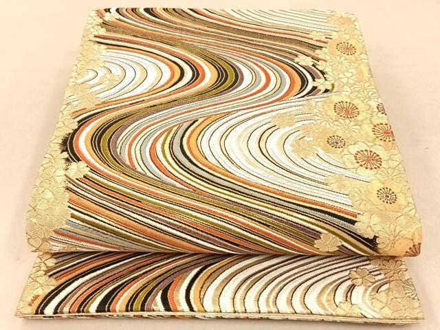 平和屋着物◎六通柄袋帯　流水舞花文　金銀糸　正絹　逸品　AAAP9977ey