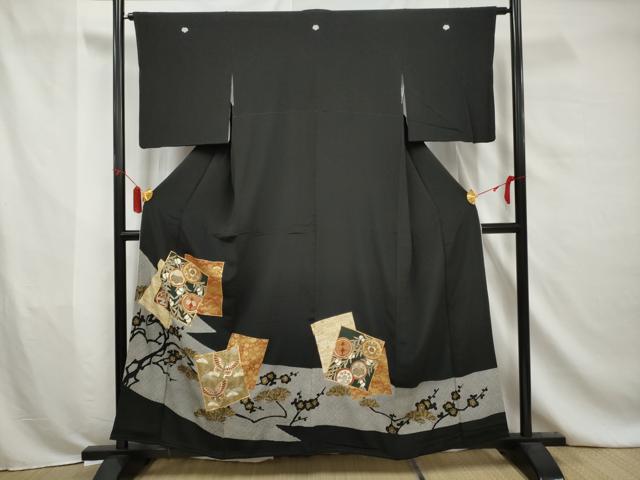 平和屋着物■豪華黒留袖　駒刺繍　色紙重ね花蝶文　金彩　正絹　逸品　AABB3295gw