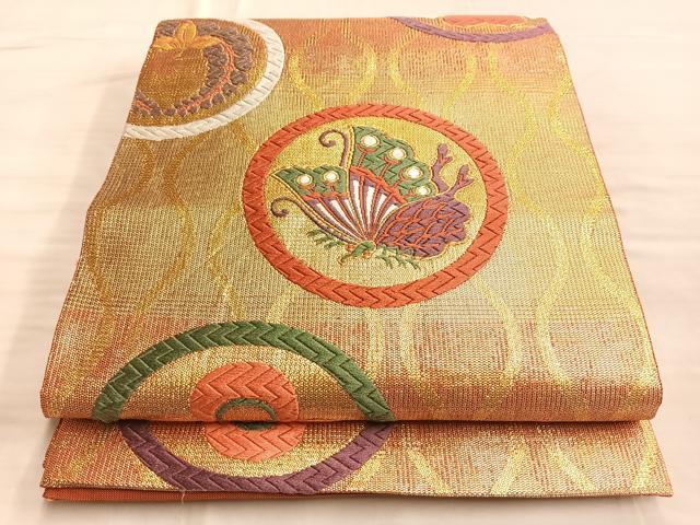 平和屋着物◎六通柄袋帯　唐織　丸紋尽立涌文様　ボストン美術館　金糸　正絹　逸品　BAAO4098du