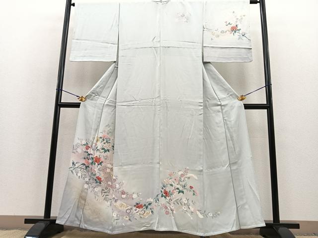 平和屋着物▽訪問着　単衣　束ね熨斗流水花文　暈し染め　金彩　正絹　逸品　BAAT1135hv