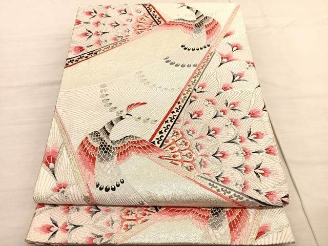 平和屋着物◎六通柄袋帯　唐織　裂取孔雀華文　金銀糸　正絹　逸品　BAAV1769hv