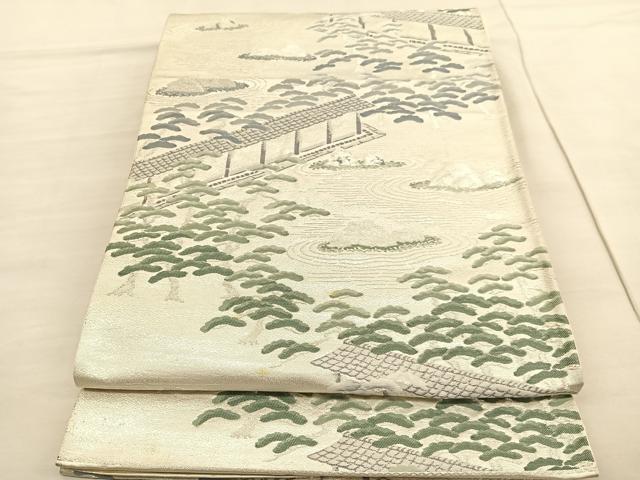 平和屋着物◎西陣　六通柄袋帯　唐織　石庭松文　銀糸　証紙付き　正絹　逸品　BAAV1774hv