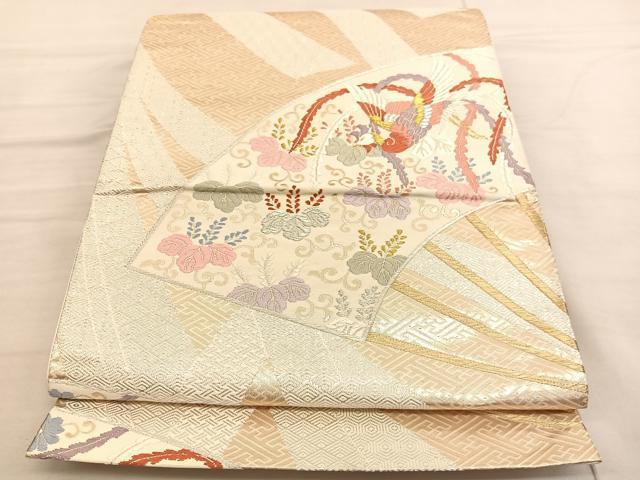 平和屋着物◎六通柄袋帯　唐織　鳳凰扇面花唐草文　金銀糸　正絹　逸品　BAAV1787hv