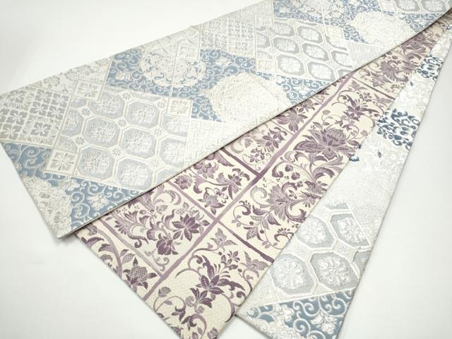 Rakuten - 平和屋着物●両面　両方向　全通柄袋帯　藍　蜀江花文　銀sに　正絹　逸品　CABH4923hy
