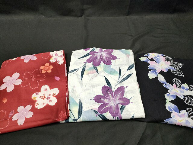 楽天平和屋平和屋本店■浴衣 まとめて 3点 花柄 百合 綿紅梅 など 着用可能多数 ppp2414 km