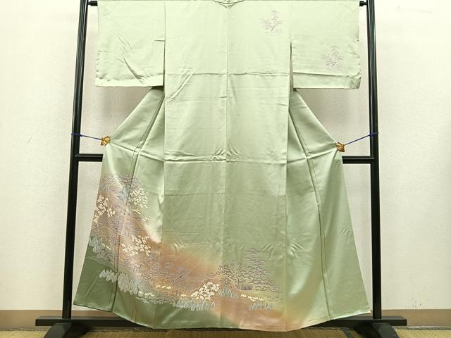平和屋着物■訪問着 流水風景草花文 正絹 逸品 BAAN5931ct