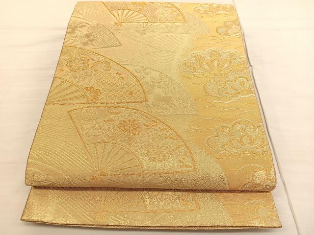 平和屋着物◎六通柄袋帯　扇面花文　金糸　正絹　逸品　BAAV1809hv