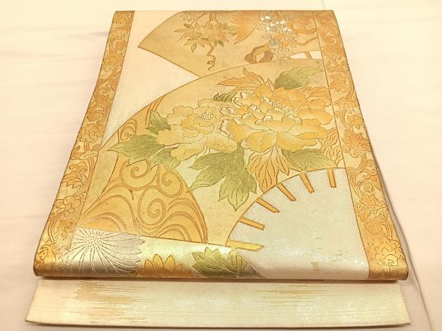 Other - 平和屋着物◎太鼓柄袋帯　扇面花文　金銀彩　正絹　逸品　BAAV1853hv